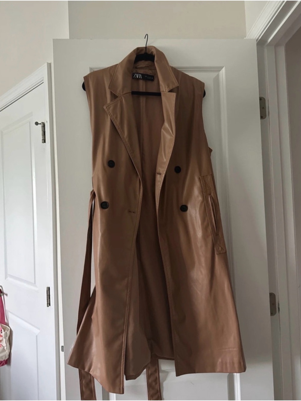 ZARA Camel Faux Leather Sleeveless Trench Vest